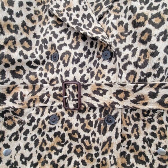 J Crew Collection XS Leopard Animal Print Short Belted Trench Coat BK634 - Picture 4 of 10